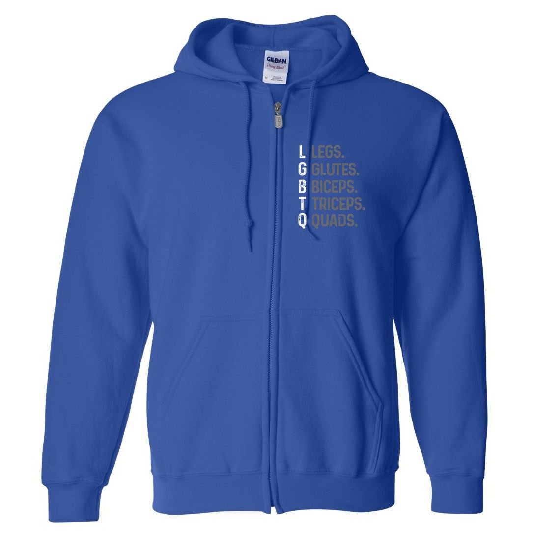 Lgbtq Legs Glutes Biceps Triceps Quads Gym Full Zip Hoodie