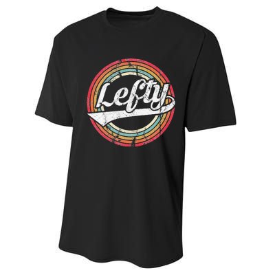 Lefty Left Handed Proud Retro Vintage Rainbow Performance Sprint T-Shirt