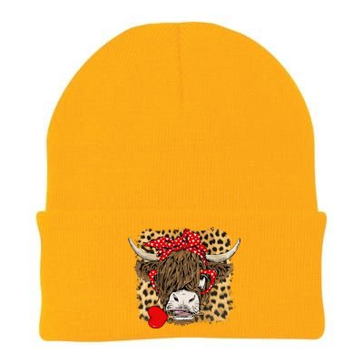 Leopard Love Highland Cow Heifer Bandana Valentines Day Funny Gift Knit Cap Winter Beanie