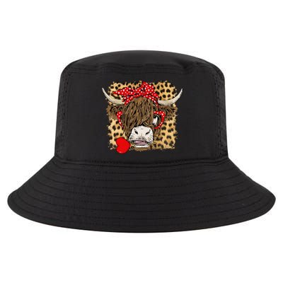 Leopard Love Highland Cow Heifer Bandana Valentines Day Funny Gift Cool Comfort Performance Bucket Hat