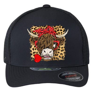 Leopard Love Highland Cow Heifer Bandana Valentines Day Funny Gift Flexfit Unipanel Trucker Cap