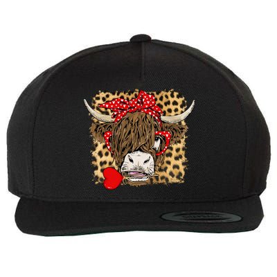 Leopard Love Highland Cow Heifer Bandana Valentines Day Funny Gift Wool Snapback Cap