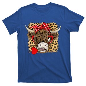 Leopard Love Highland Cow Heifer Bandana Valentines Day Funny Gift T-Shirt