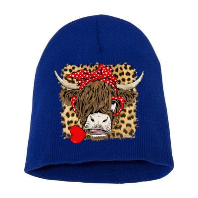 Leopard Love Highland Cow Heifer Bandana Valentines Day Funny Gift Short Acrylic Beanie