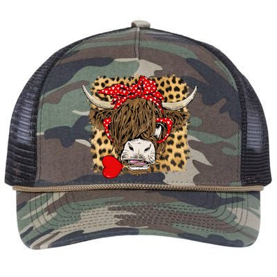 Leopard Love Highland Cow Heifer Bandana Valentines Day Funny Gift Retro Rope Trucker Hat Cap