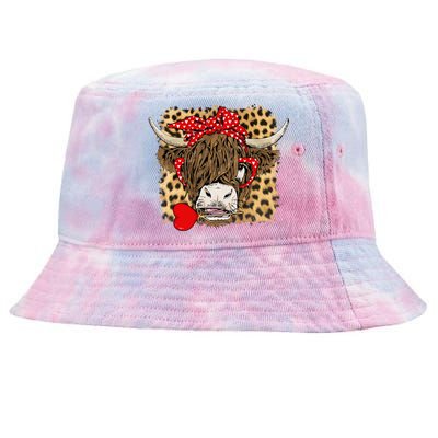 Leopard Love Highland Cow Heifer Bandana Valentines Day Funny Gift Tie-Dyed Bucket Hat