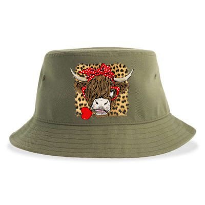 Leopard Love Highland Cow Heifer Bandana Valentines Day Funny Gift Sustainable Bucket Hat