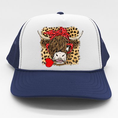 Leopard Love Highland Cow Heifer Bandana Valentines Day Funny Gift Trucker Hat