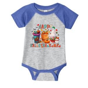 Latte Lovers Happy Hallothanksmas Pumpkin Xmas Present 2024 Gift Infant Baby Jersey Bodysuit