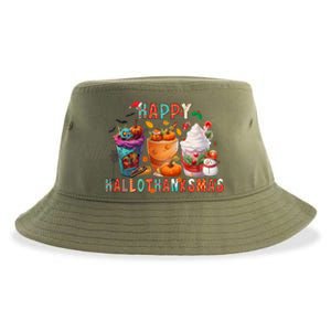 Latte Lovers Happy Hallothanksmas Pumpkin Xmas Present 2024 Gift Sustainable Bucket Hat