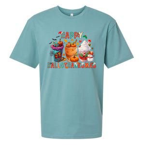 Latte Lovers Happy Hallothanksmas Pumpkin Xmas Present 2024 Gift Sueded Cloud Jersey T-Shirt