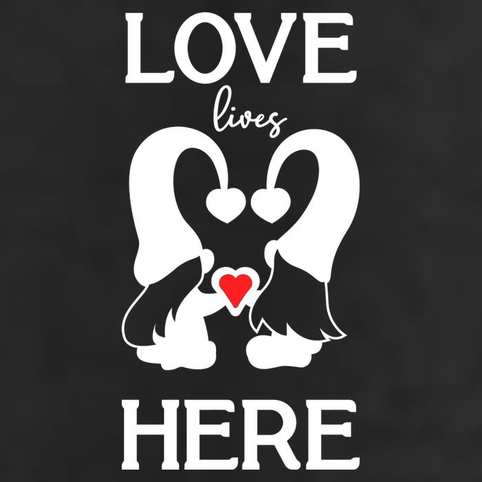 Love Lives Here Happy Valentines Gnome Heart 7 Panel Mesh Trucker Snapback Hat
