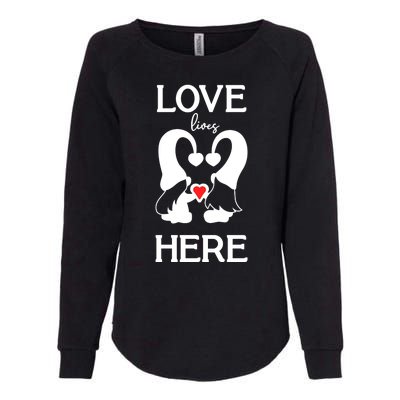 Love Lives Here Happy Valentines Gnome Heart Womens California Wash Sweatshirt