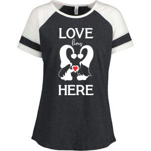 Love Lives Here Happy Valentines Gnome Heart Enza Ladies Jersey Colorblock Tee