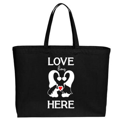 Love Lives Here Happy Valentines Gnome Heart Cotton Canvas Jumbo Tote