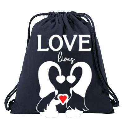 Love Lives Here Happy Valentines Gnome Heart Drawstring Bag