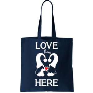 Love Lives Here Happy Valentines Gnome Heart Tote Bag