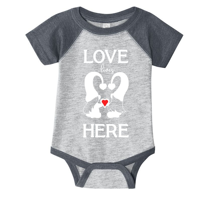Love Lives Here Happy Valentines Gnome Heart Infant Baby Jersey Bodysuit
