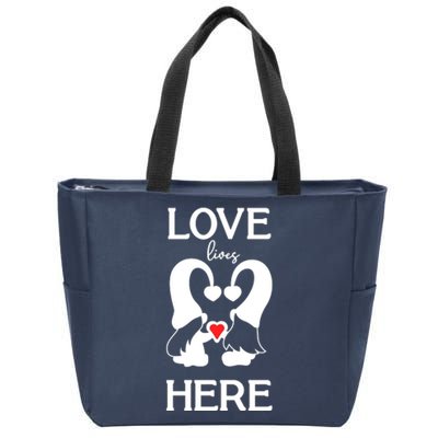 Love Lives Here Happy Valentines Gnome Heart Zip Tote Bag