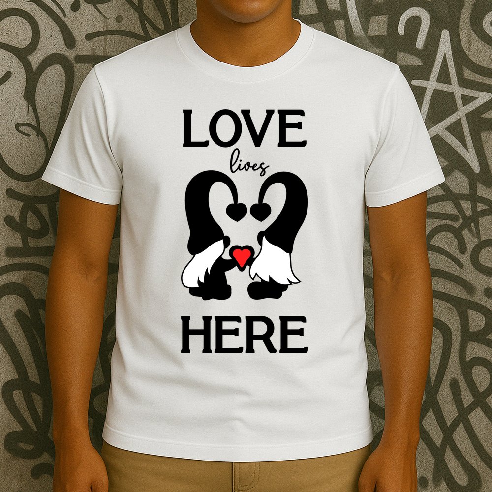 Love Lives Here Happy Valentines Gnome Heart T-Shirt