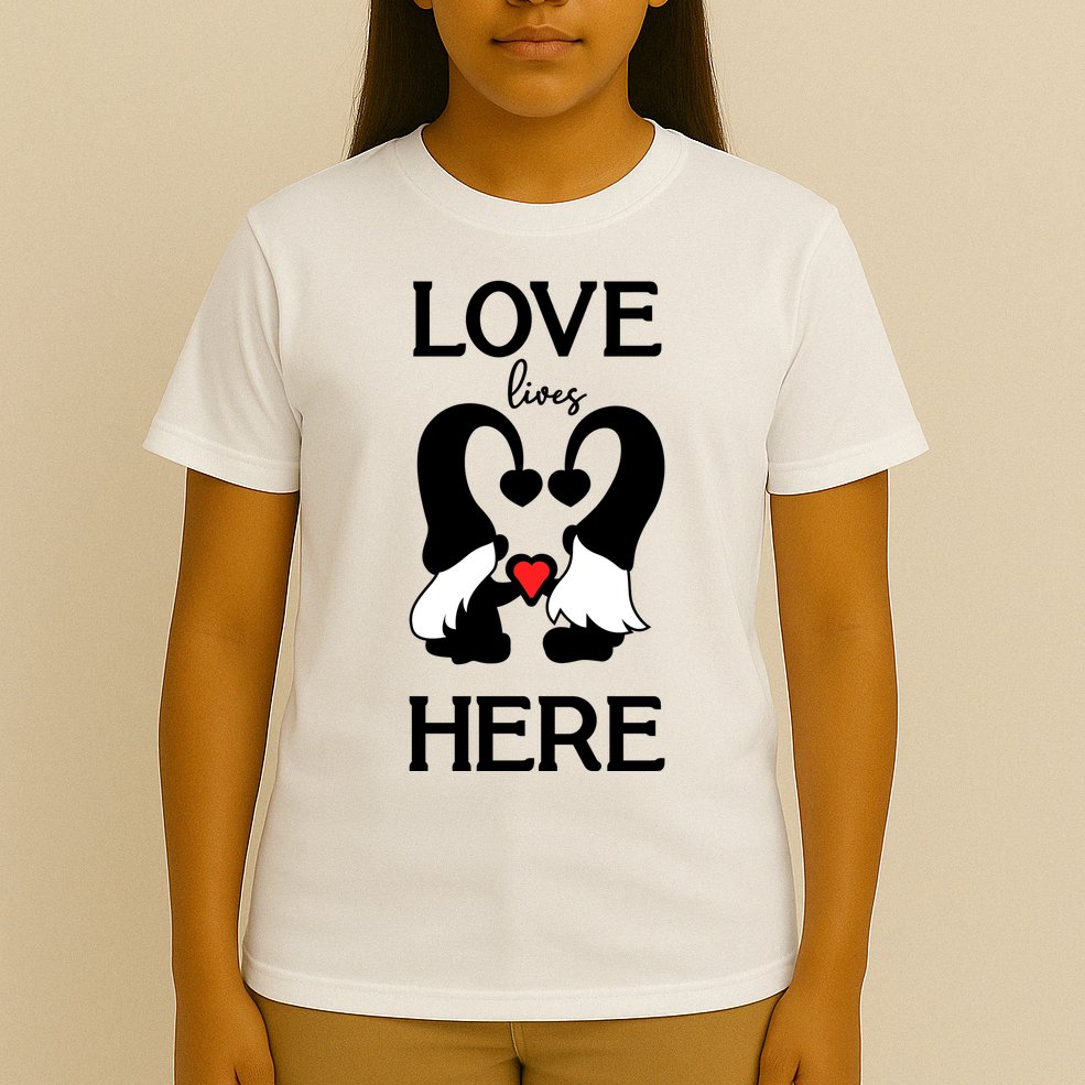 Love Lives Here Happy Valentines Gnome Heart T-Shirt