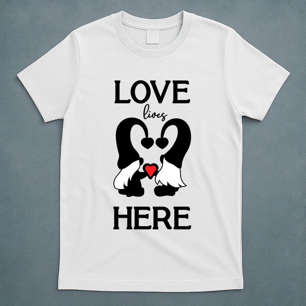 Love Lives Here Happy Valentines Gnome Heart T-Shirt