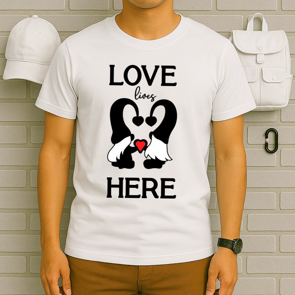 Love Lives Here Happy Valentines Gnome Heart T-Shirt