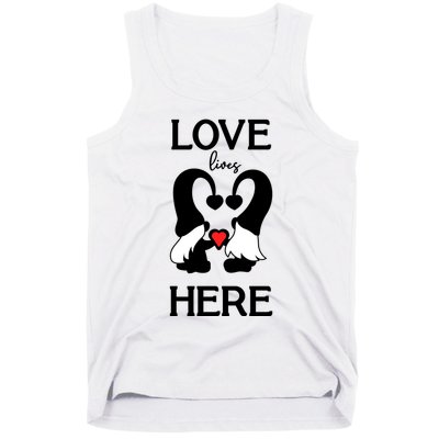 Love Lives Here Happy Valentines Gnome Heart Tank Top