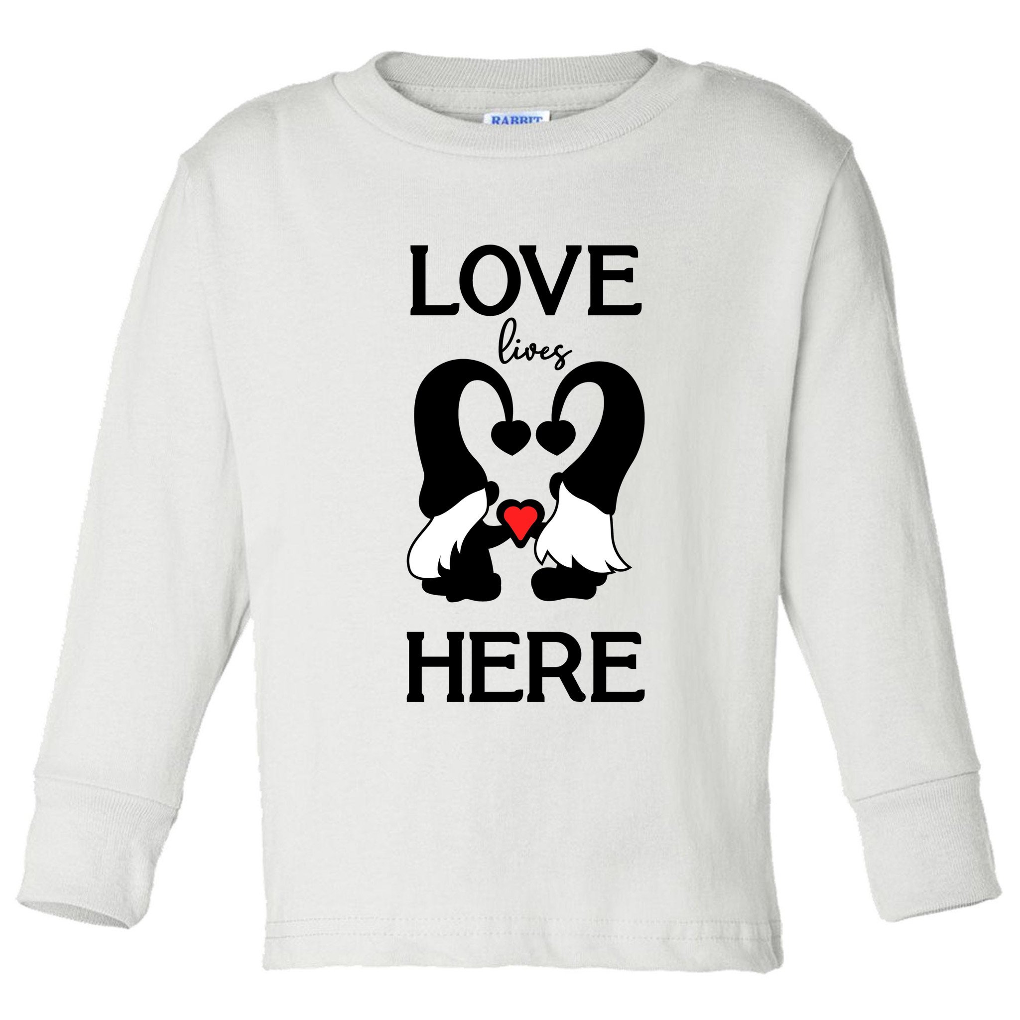 Love Lives Here Happy Valentines Gnome Heart Toddler Long Sleeve Shirt