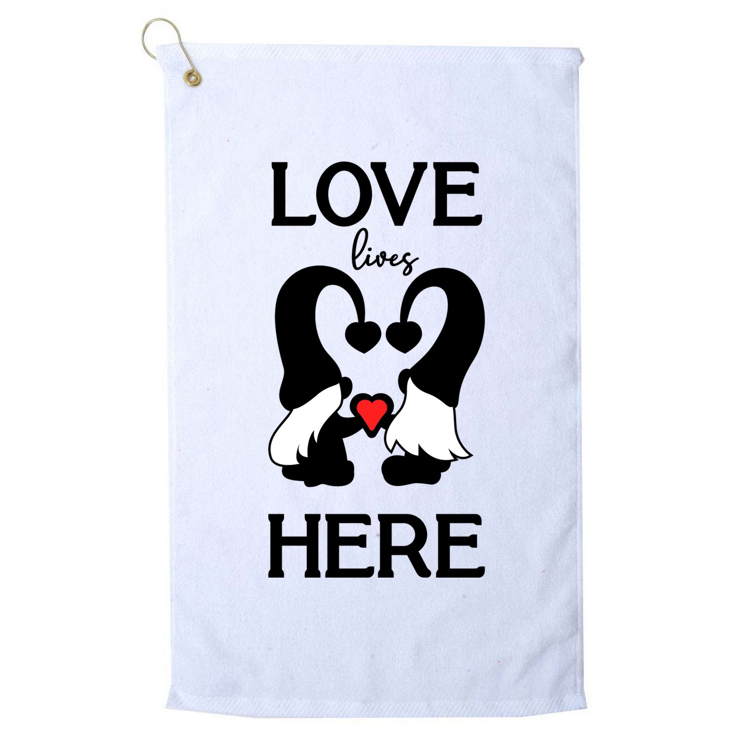 Love Lives Here Happy Valentines Gnome Heart Golf Towel