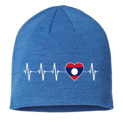 Laotian Lao Heartbeat I Love Laos Flag Country Gift Funny Gift Sustainable Beanie