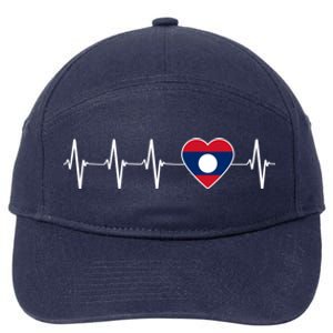 Laotian Lao Heartbeat I Love Laos Flag Country Gift Funny Gift 7-Panel Snapback Hat