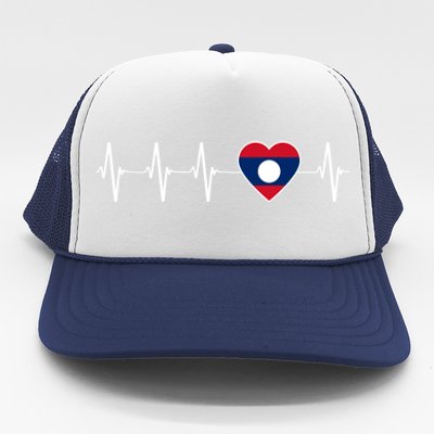 Laotian Lao Heartbeat I Love Laos Flag Country Gift Funny Gift Trucker Hat