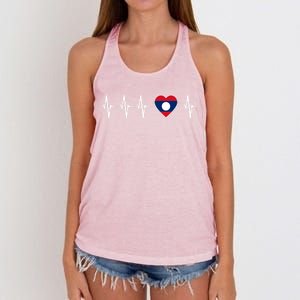 Laotian Lao Heartbeat I Love Laos Flag Country Gift Funny Gift Women's Knotted Racerback Tank