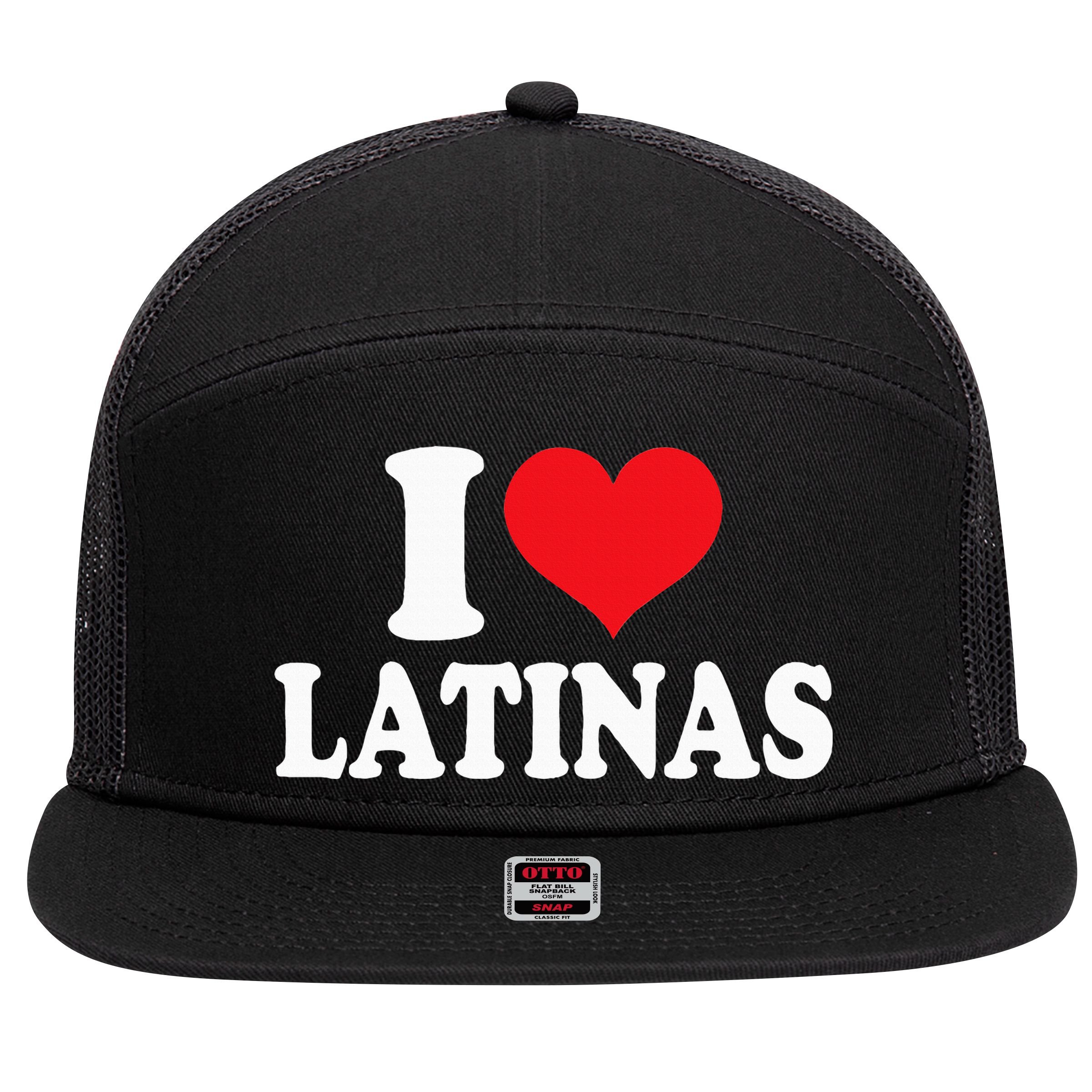 Latinas Love Heart shaped Latin Pride Design 7 Panel Mesh Trucker Snapback Hat