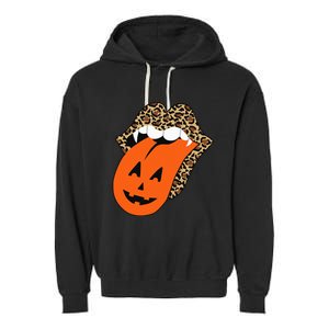 Leopard Lips Halloween Lips Vampire Mouth Pumpkin Tongue Garment-Dyed Fleece Hoodie