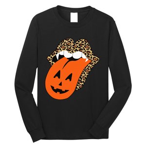 Leopard Lips Halloween Lips Vampire Mouth Pumpkin Tongue Long Sleeve Shirt