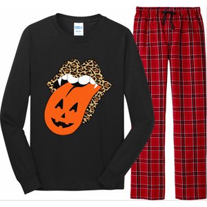 Leopard Lips Halloween Lips Vampire Mouth Pumpkin Tongue Long Sleeve Pajama Set