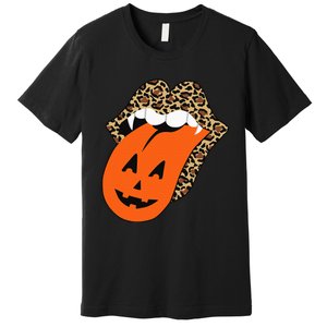 Leopard Lips Halloween Lips Vampire Mouth Pumpkin Tongue Premium T-Shirt