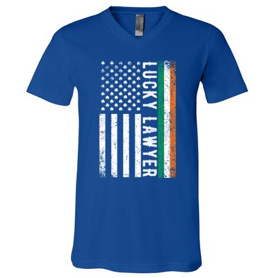 Lucky Lawyer Irish American Flag St Patricks Day Gift V-Neck T-Shirt