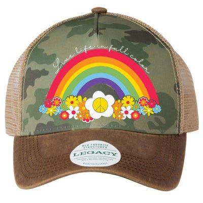 Live Life In Full Color Rainbow Peace Floral Legacy Tie Dye Trucker Hat