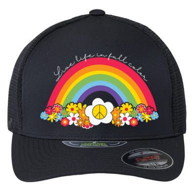 Live Life In Full Color Rainbow Peace Floral Flexfit Unipanel Trucker Cap