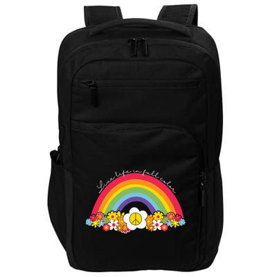 Live Life In Full Color Rainbow Peace Floral Impact Tech Backpack