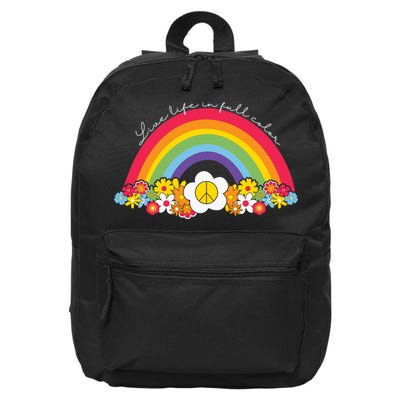 Live Life In Full Color Rainbow Peace Floral 16 in Basic Backpack