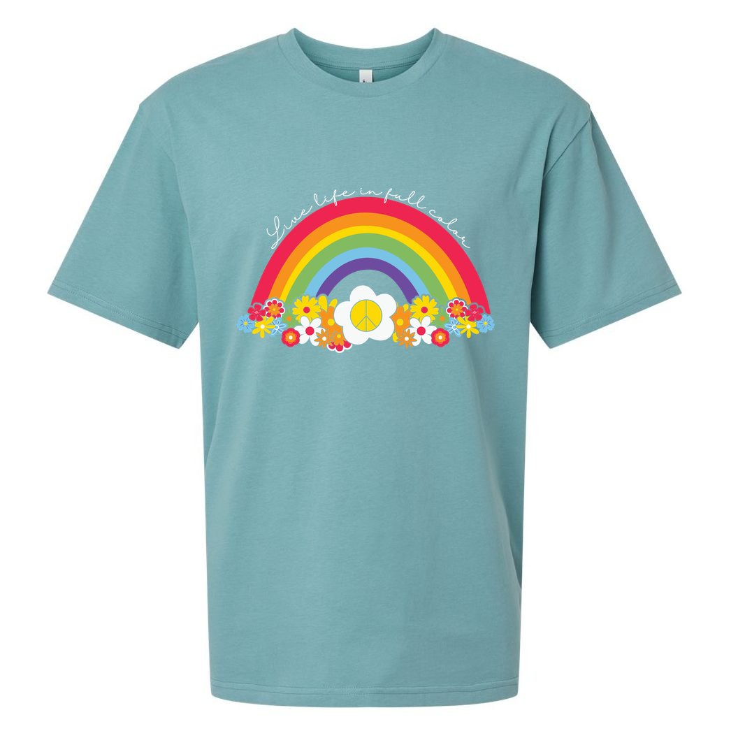Live Life In Full Color Rainbow Peace Floral Sueded Cloud Jersey T-Shirt