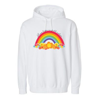 Live Life In Full Color Rainbow Peace Floral Garment-Dyed Fleece Hoodie