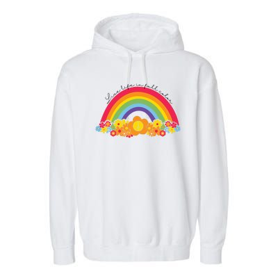 Live Life In Full Color Rainbow Peace Floral Garment-Dyed Fleece Hoodie