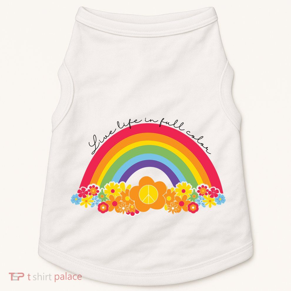 Live Life In Full Color Rainbow Peace Floral Doggie Tank