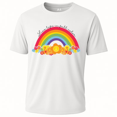 Live Life In Full Color Rainbow Peace Floral Performance Shirt