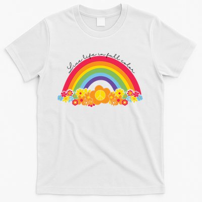 Live Life In Full Color Rainbow Peace Floral T-Shirt